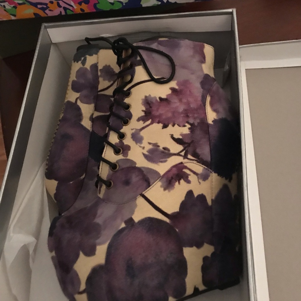 Purple and yellow wedge boot